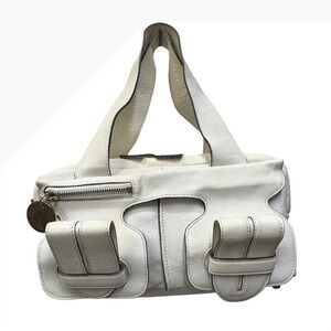 Chloe Saskia White Leather Shoulder Bag Silver Hardware Italy Y2K